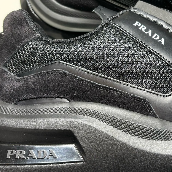 NEW PRADA Brushed Leather Sneaker Black Mens Size 8 - Picture 10 of 10